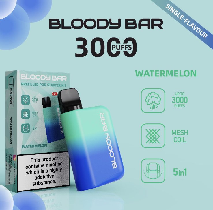 Bloody Mary - 5 in 1 Bloody Mary 3000 Puffs Prefilled Pod Kit (Box of 5) - theno1plugshop