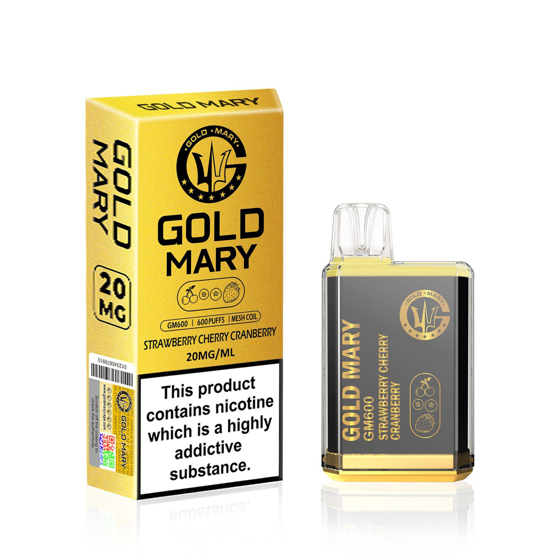 Gold Mary GM600 Disposable Vape Puff Bar Box of 10 - Strawberry Cherry Cranberry -Vapeuksupplier