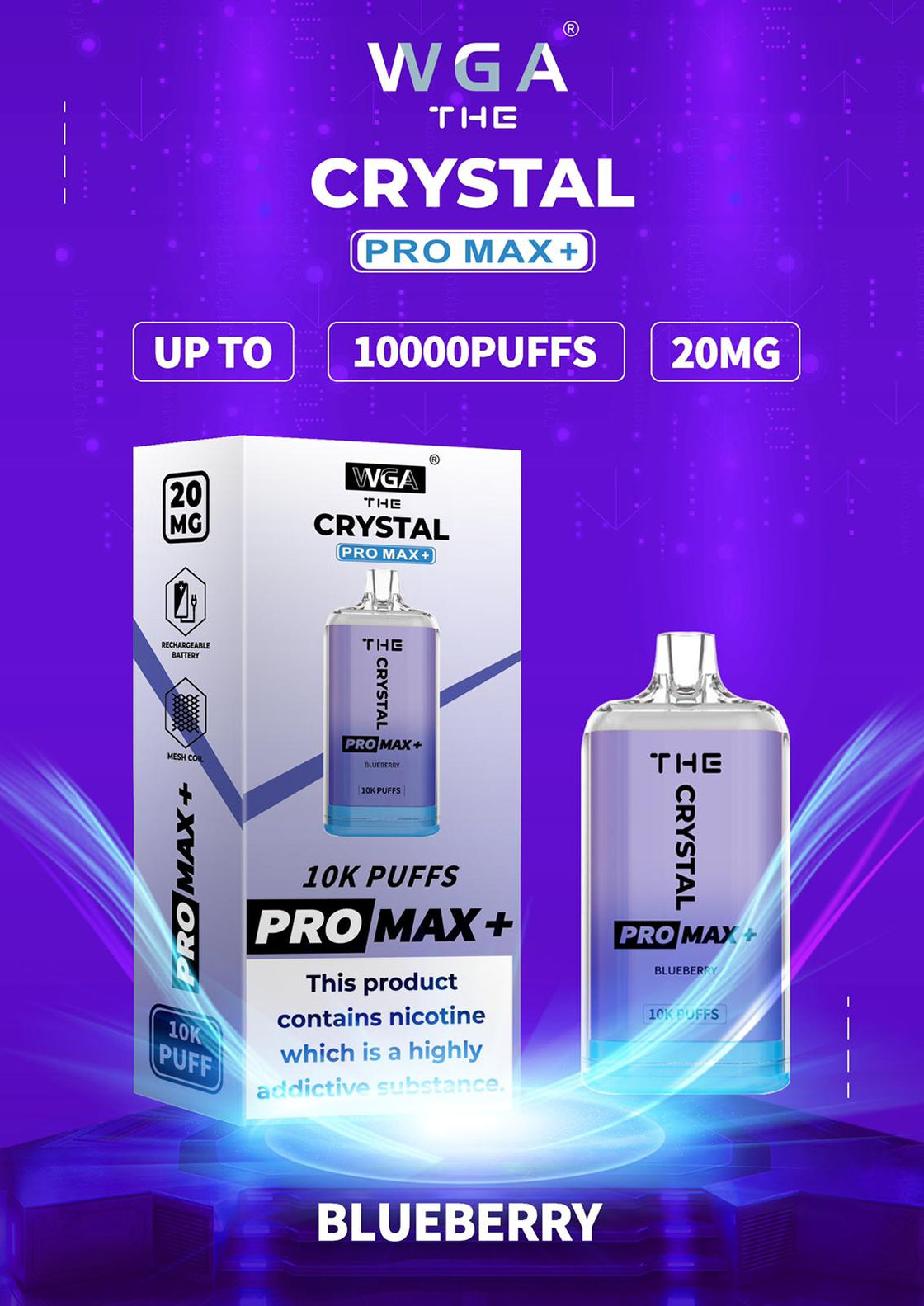 The Crystal Pro Max + 10000 Disposable Vape Pod (Boîte de 10)